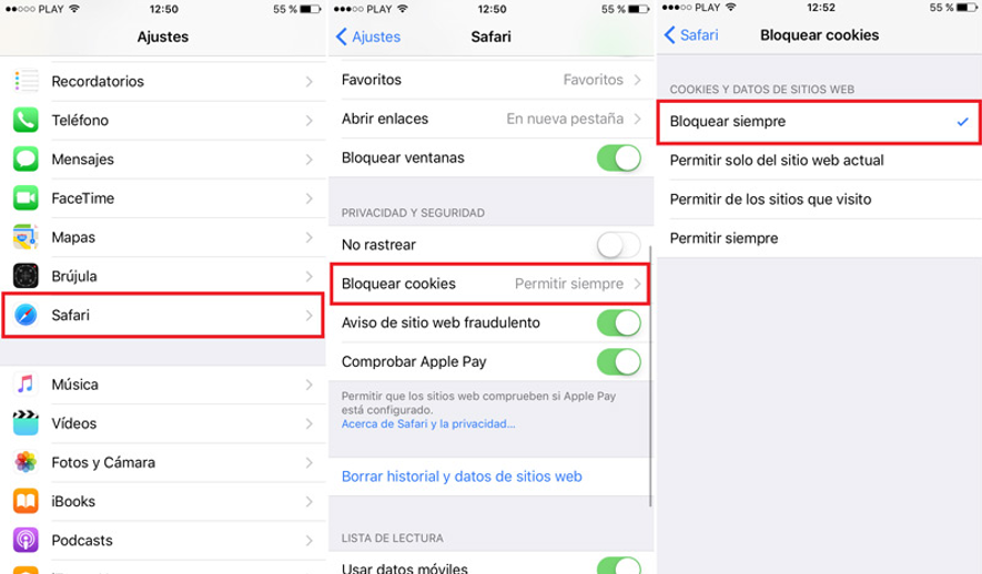 Desactivar cookies en iOS (iPhone)