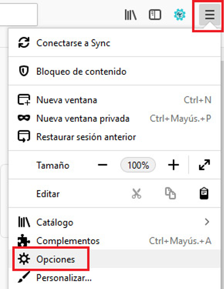 Desactivar cookies en Firefox