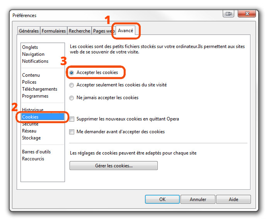 Desactivar cookies en Opera